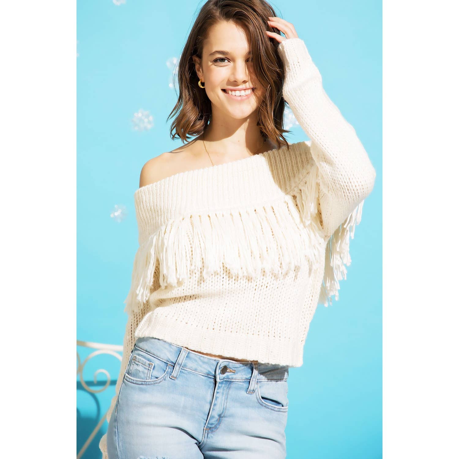 Sweet Generis - Vente Pull en maille – femme - PULL EN MAILLE ÉPAISSE À FRANGES ET ÉPAULES DÉNUDÉES21