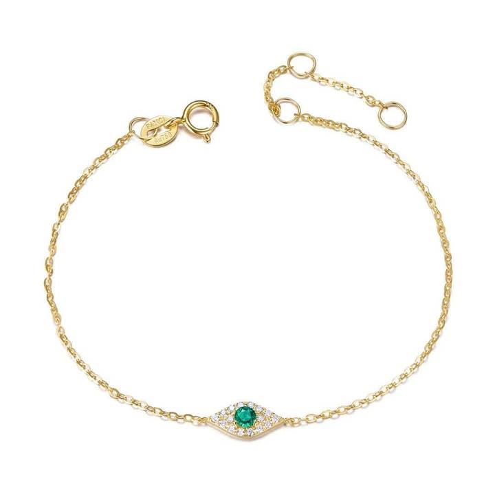 Pulsera FANCIME Evil Eye Emerald en oro amarillo de 18 quilates para venta al por mayor de Fanci Me Jewelry