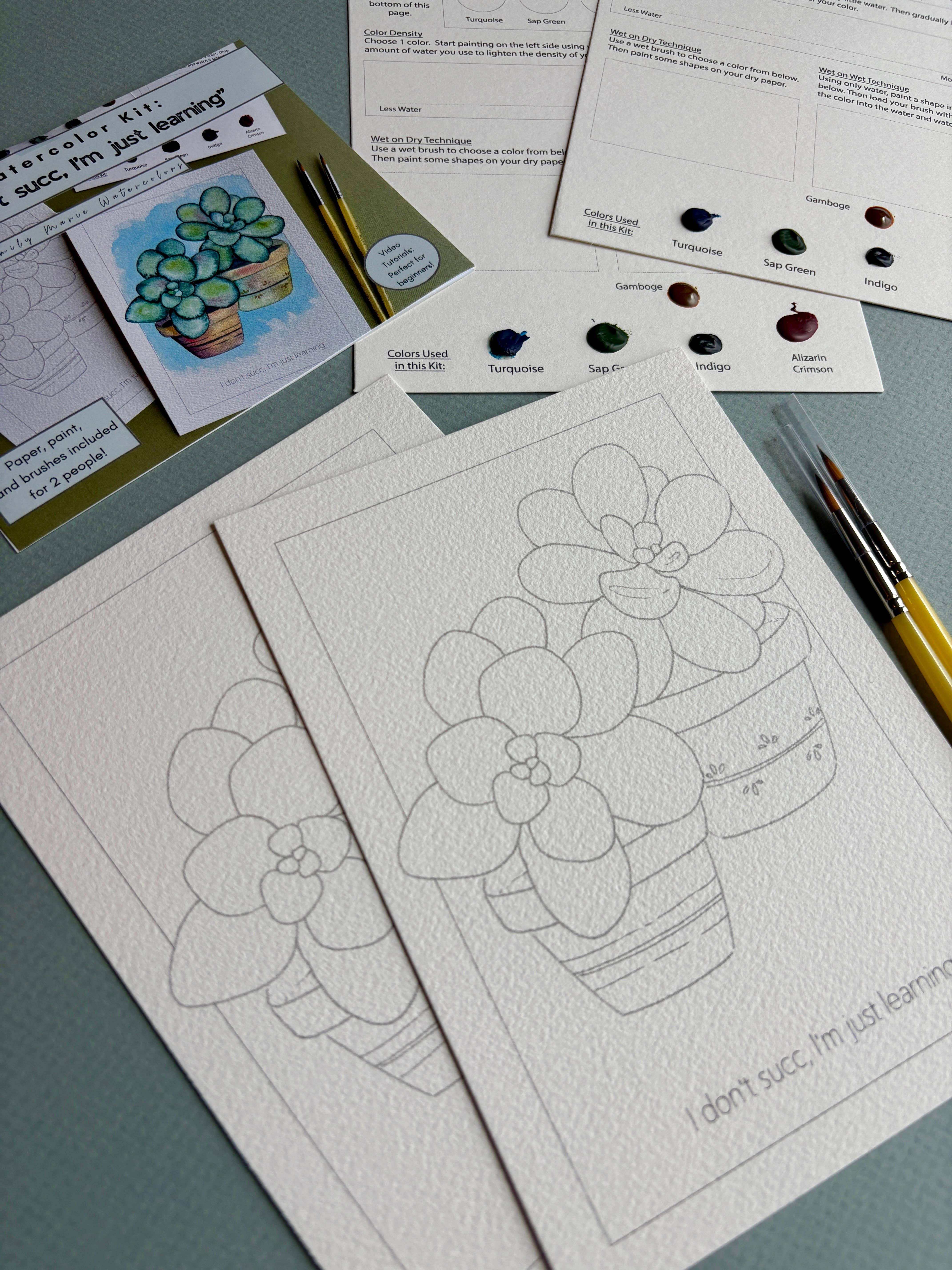 Emily Marie Watercolors - Wholesale DIY Craft Kit - Watercolor Date Night Kit: Succulents3