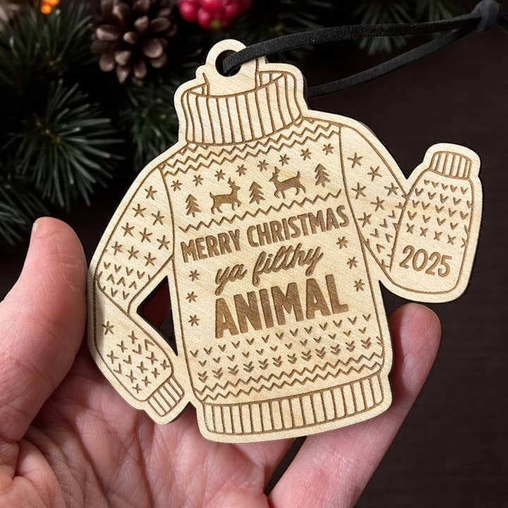 Merry Christmas Ya Filthy Animal Ornament for wholesale by The Delightful Dabbler LLC