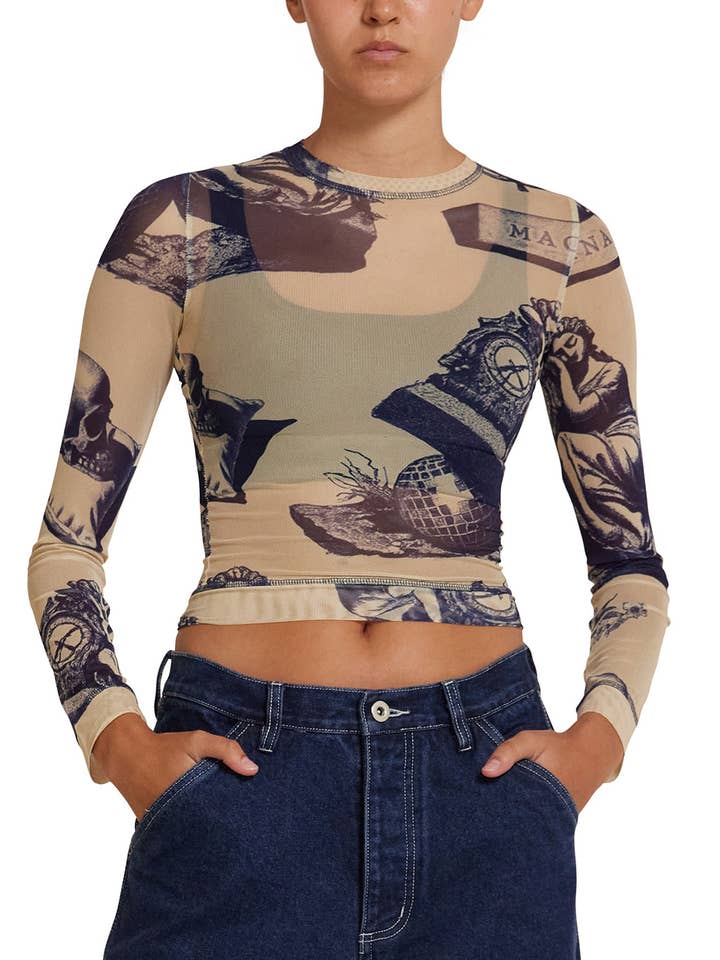 5-7-5 Mesh Long Sleeve Top - Indigo for wholesale on Faire