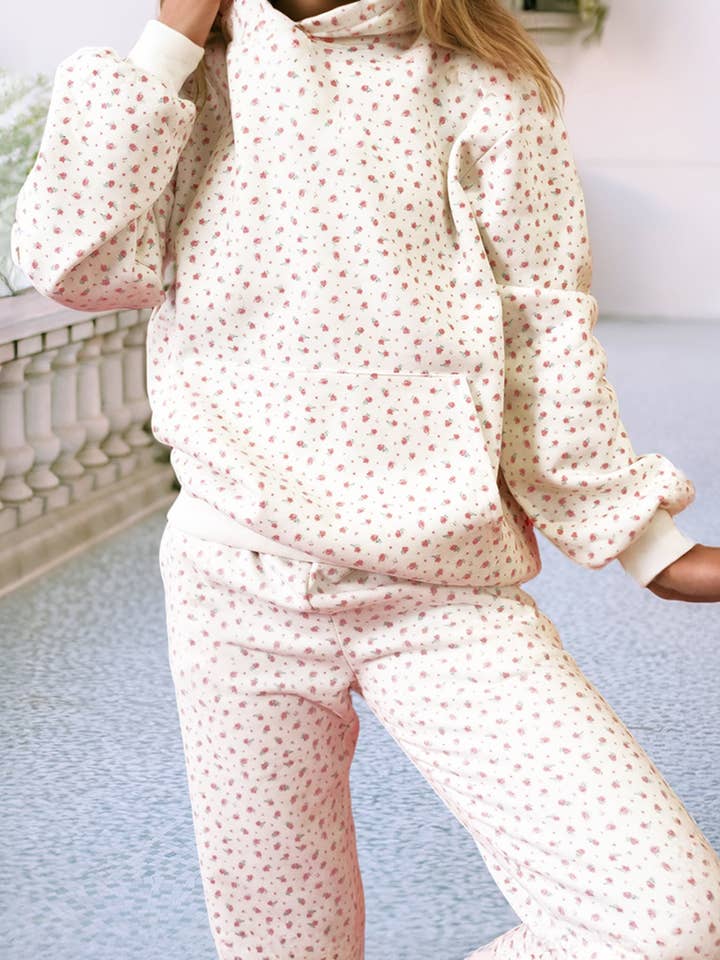 LDC Floral Kangaroo Pocket Hoodie Sheath Sweatpants Set for wholesale by Little Daisy Closet