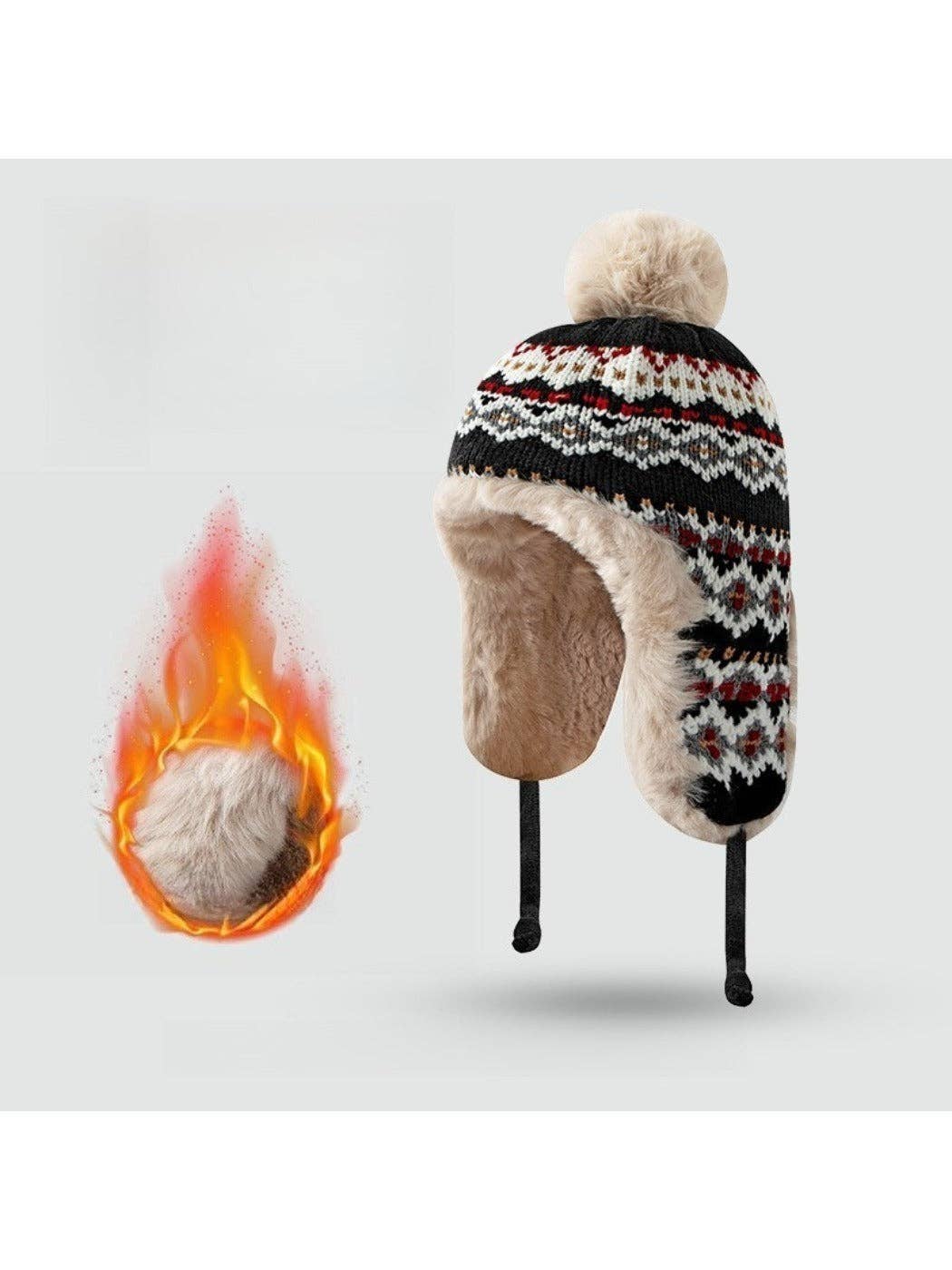 Funkyrel® Atzbranding Limited – wholesale Mössa - Dam – Haila - Jacquardmönstrad stickad mössa med öronlappar9