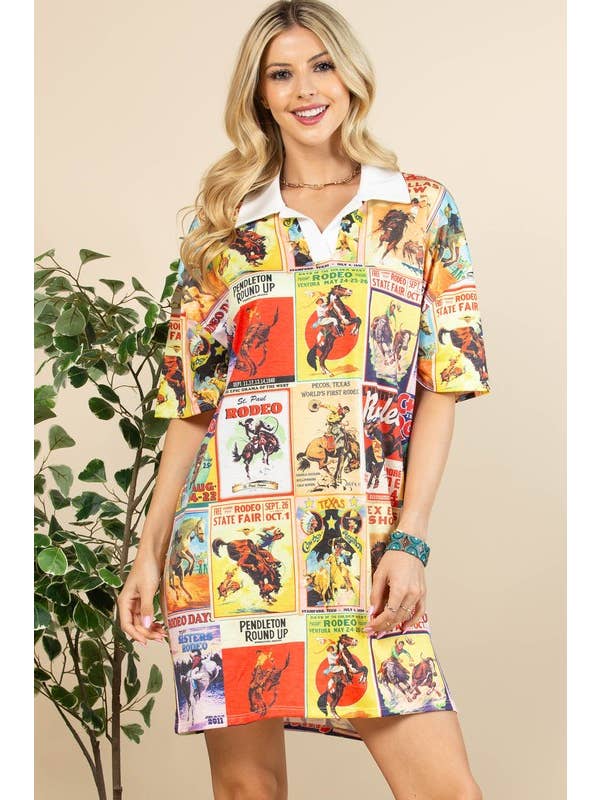 Multi Colored AV1287-MARISSA VINTAGE WESTERN PRINT COLLARED KNIT DRESS for wholesale on Faire2