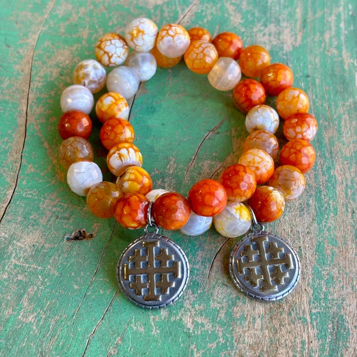 Orange Jerusalem Cross Bracelet for wholesale by Love and Honor Jesus LLC