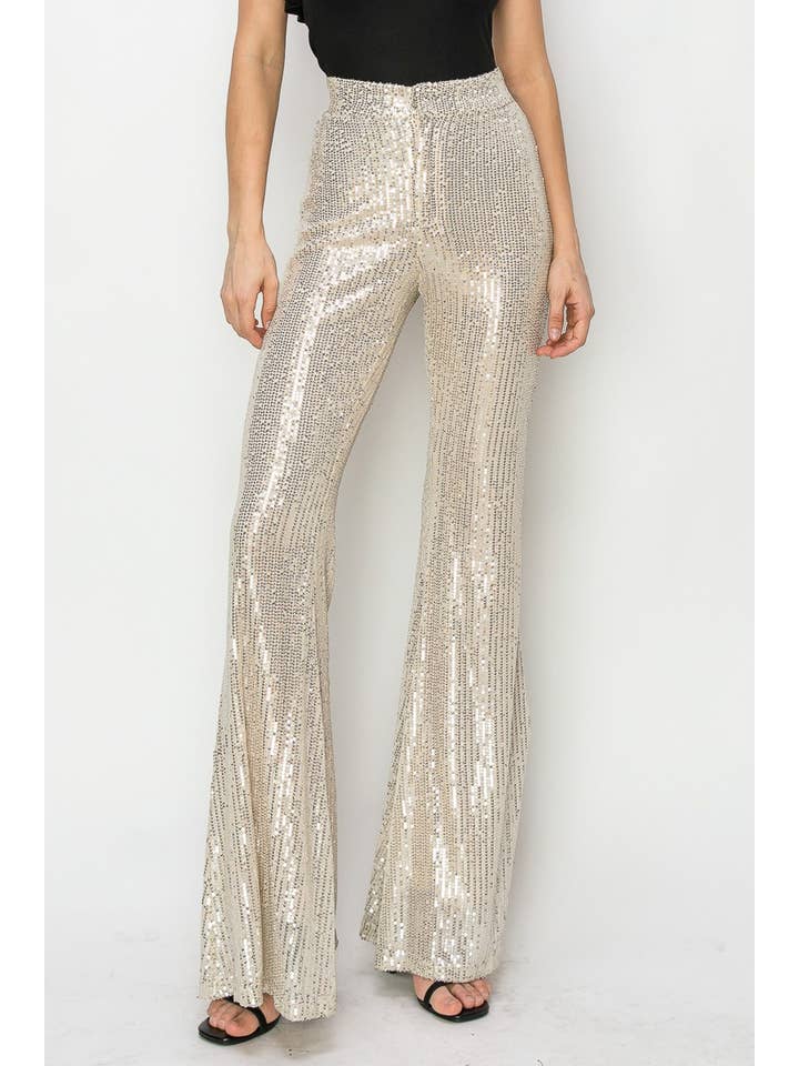 WISTERIA LANE - Wholesale Pants - Women's - JUNIOR FIT SEQUINS FLARED LEG PANTS 2405