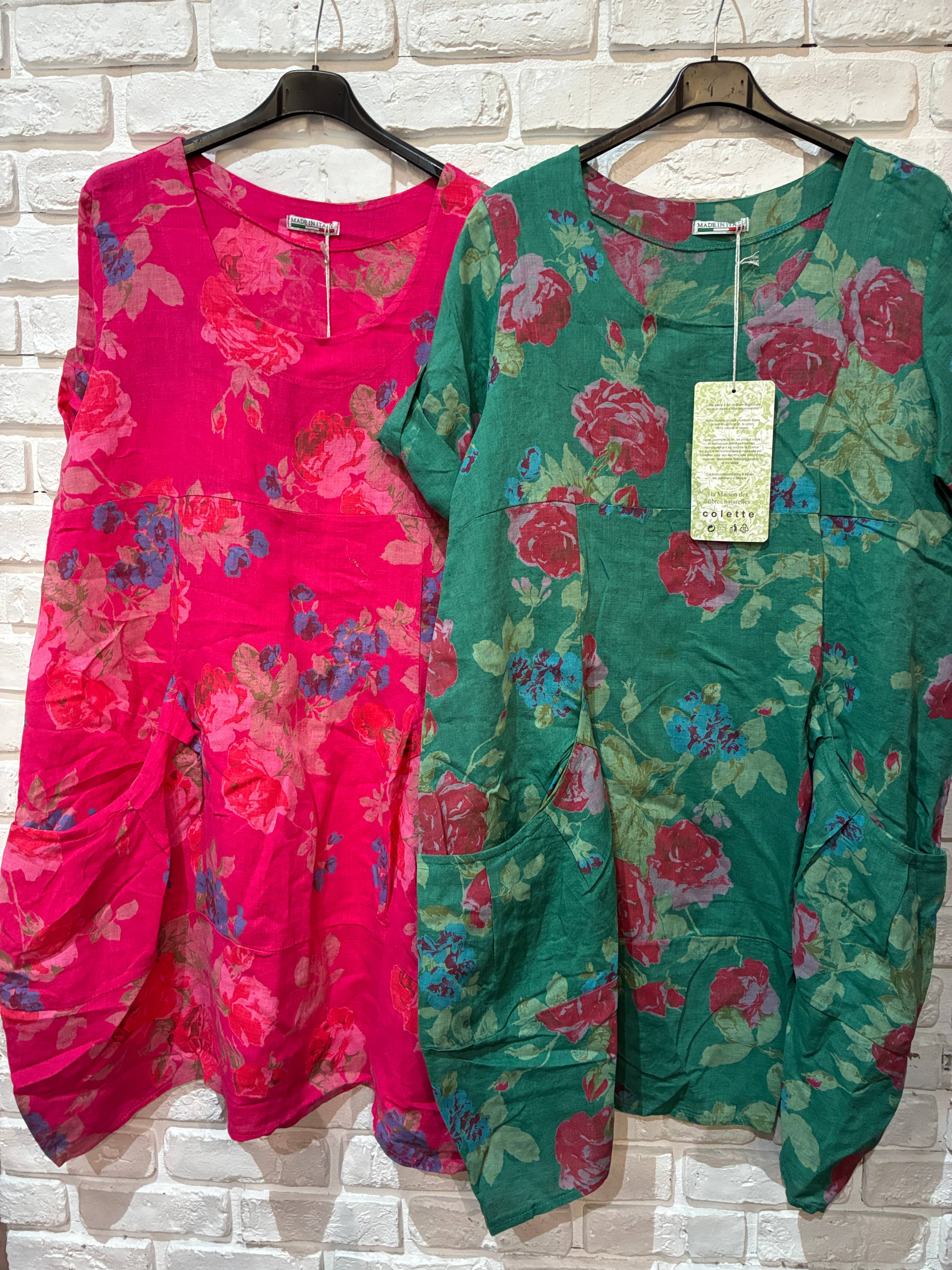 la maison des fibres naturelles – wholesale Klänning - Dam – Klänning i 100 % linne med blommönster 324017