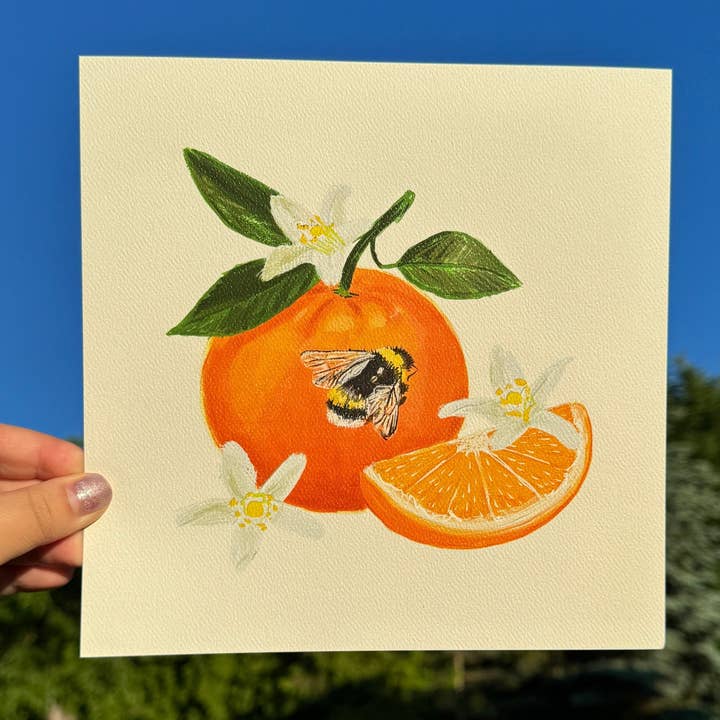 Impression artistique Orange et abeille pour la vente par Jasmine Rosie Art