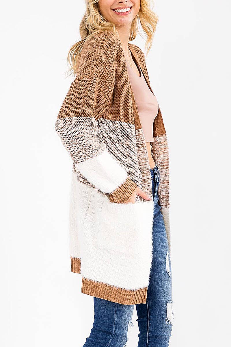 ROUSSEAU - Vendita all'ingrosso Cardigan - Donna - CARDIGAN COLORBLOCK A MANICHE LUNGHE CON TASCHE FRONTALI APERTE12