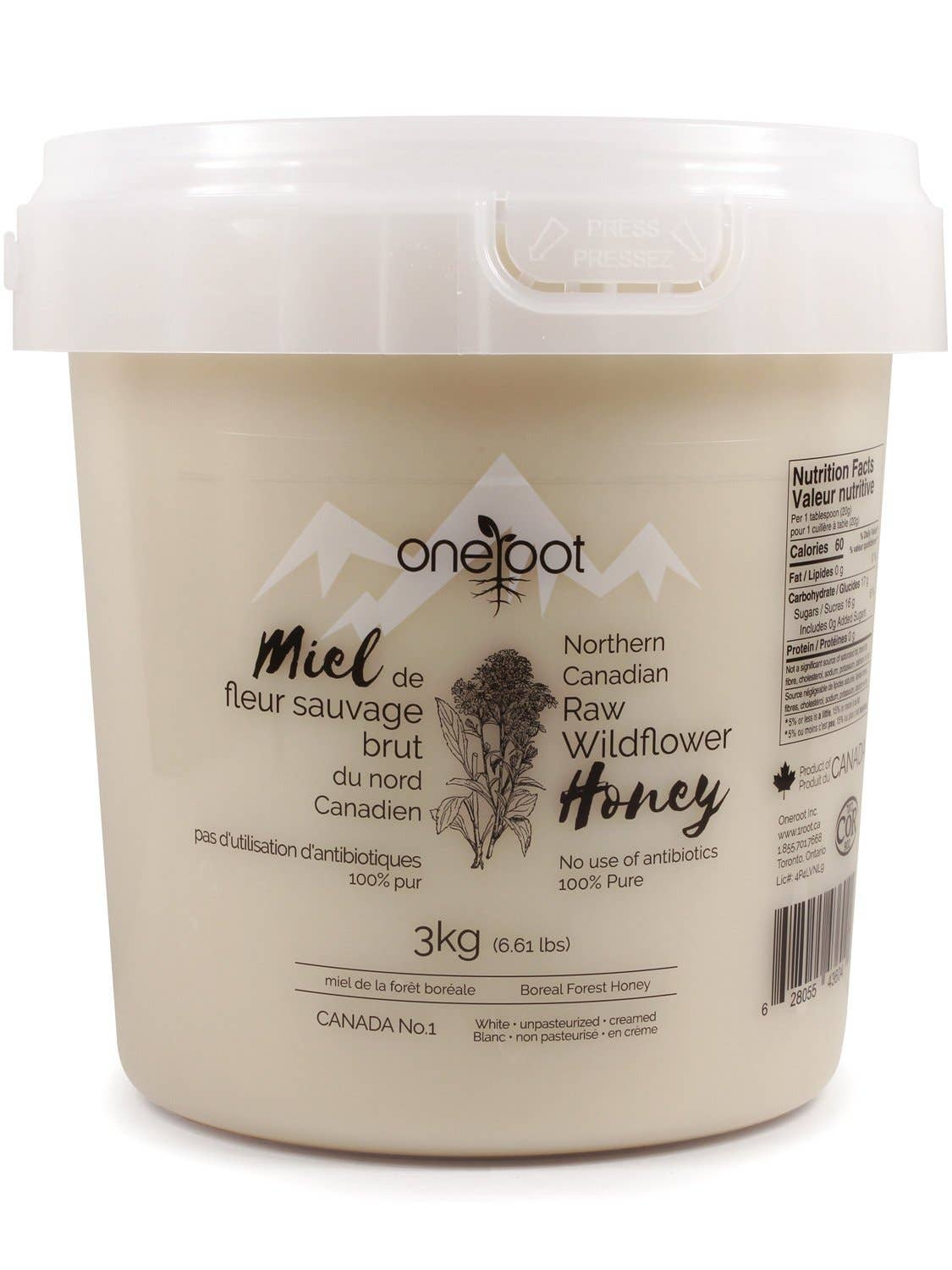 OneRoot - Wholesale Honey - Natural Raw Boreal Forest Wildflower Honey - 3kg