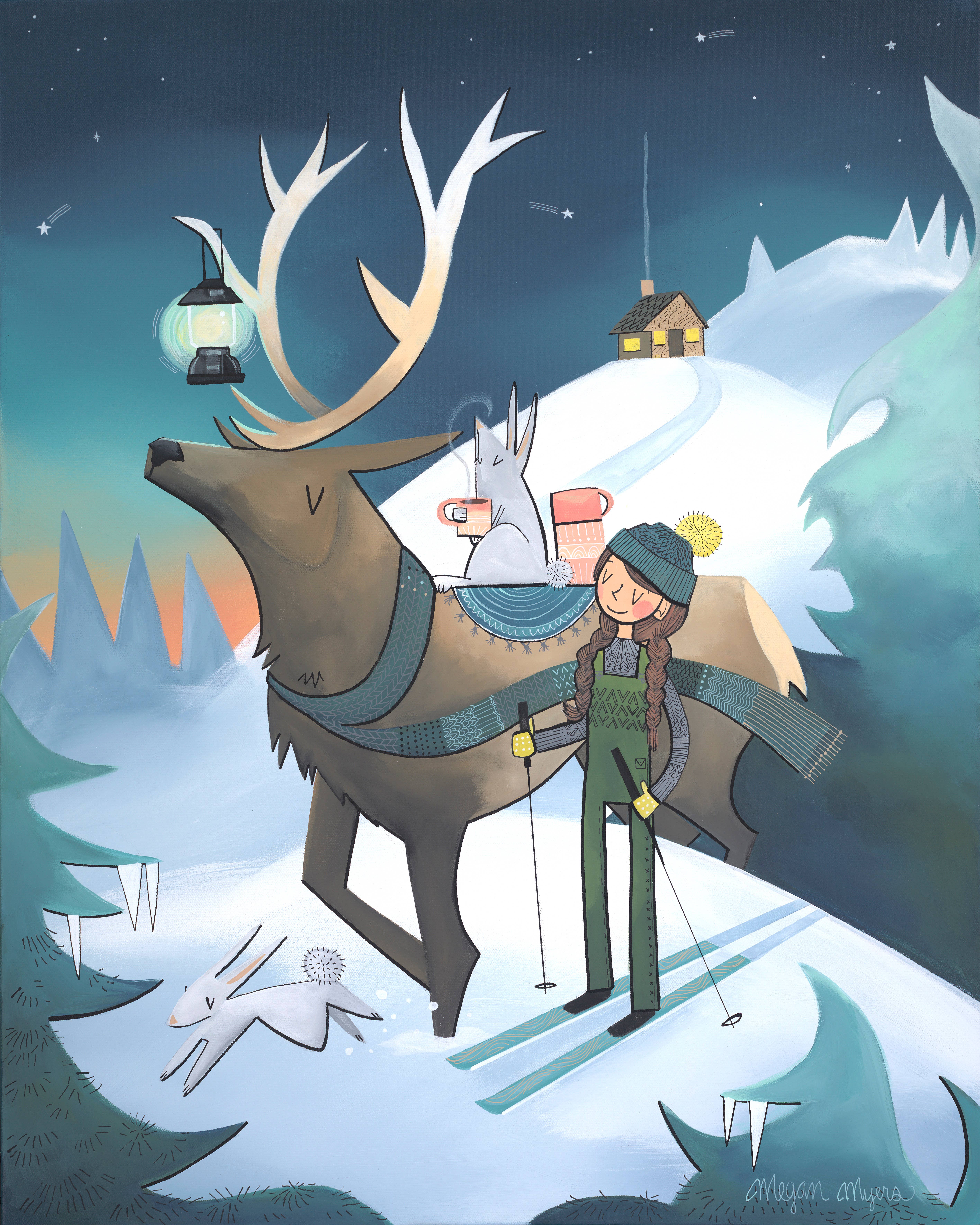 Megan Marie Myers Art - Vente Carte de vœux classique - Carte vierge - Lanterne élan (Design 71)1