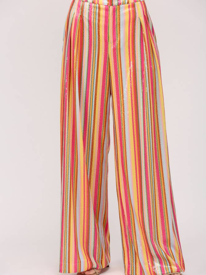 MULTI COLOR SEQUIN WIDE LEG PANTS FP64014 for wholesale by FATE