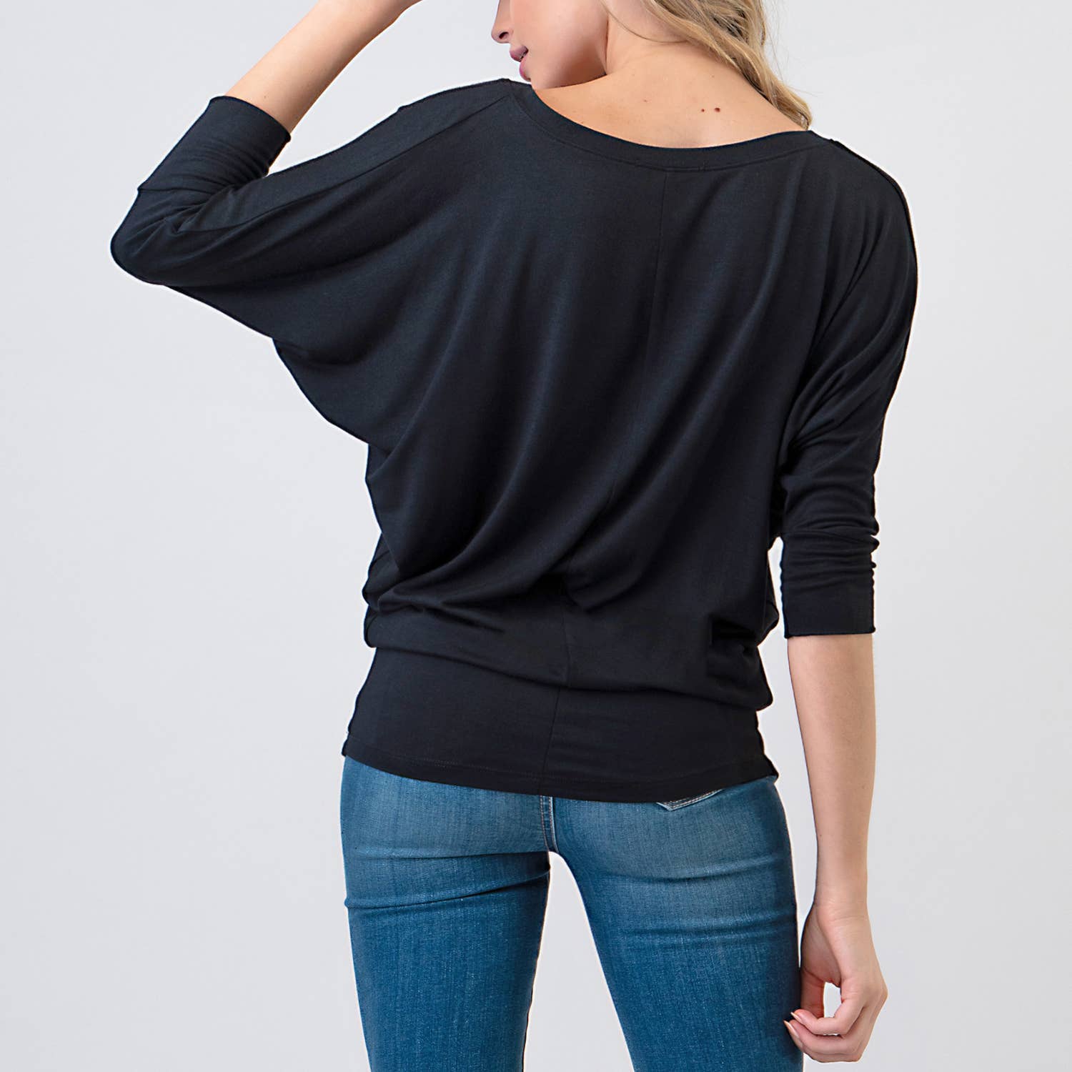 Heimious - Wholesale Knit Top - Women's - 3/4 Dolman Sleeve V-neck Modal Jersey Top, 25739
