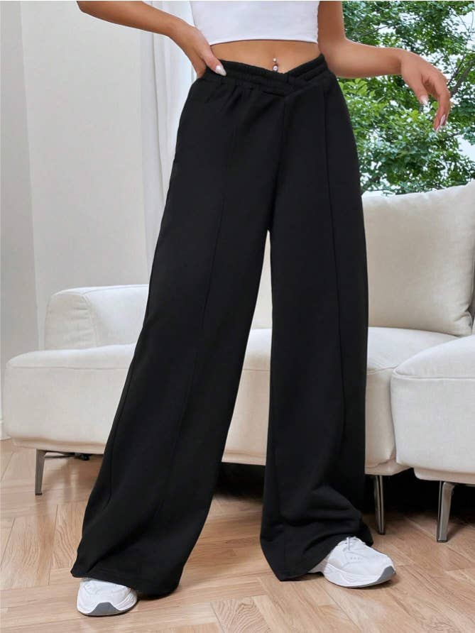 HIDDENBRAND - Wholesale Lounge Sweatpants/Joggers - Women's - v shape waist wide leg sweatpant3