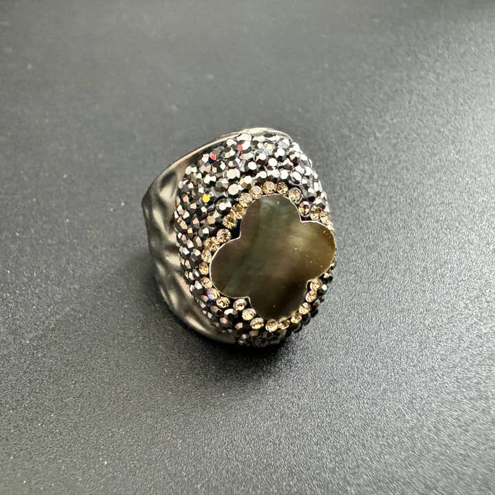 Ole - Vente Bague de cocktail/de cérémonie - Bague en alliage Clover Black Shell 9