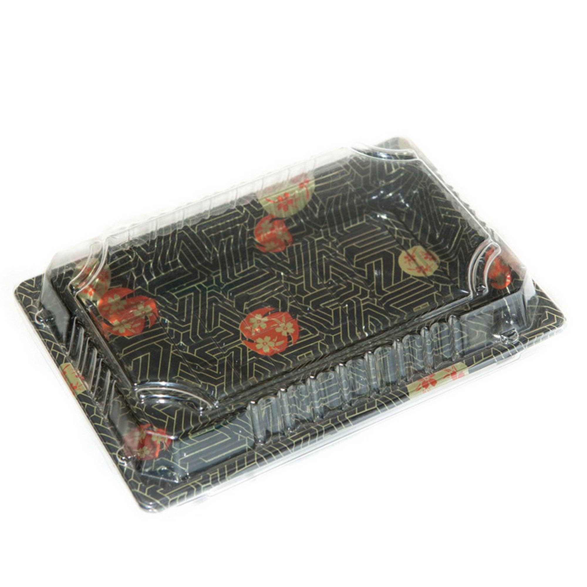 EcoQuality - Wholesale Serving Tray - TZ-010 Disposable Black Sakura Design Take-Out Sushi Trays0