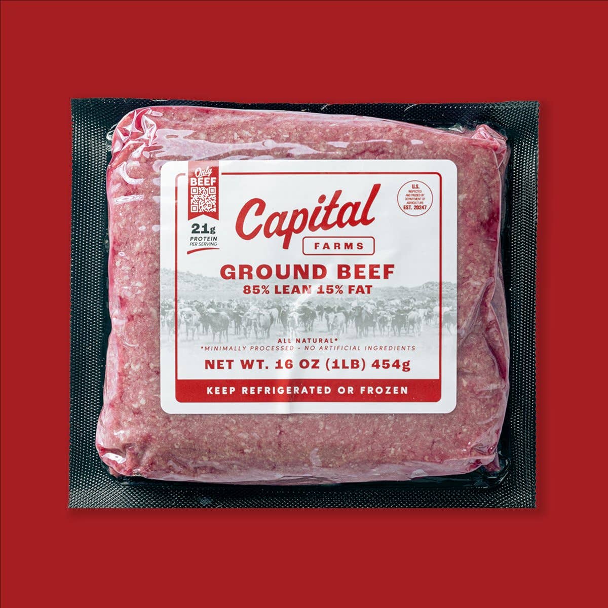 Capital Farms Meats & Provisions - Wholesale Beef - Ground Beef 85% Lean 15% Fat - 1lb | In-Store1