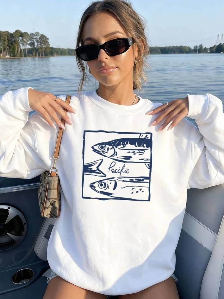 Pacific Fish Graphic Sweatshirt for wholesale by Pink Irene Wholesale