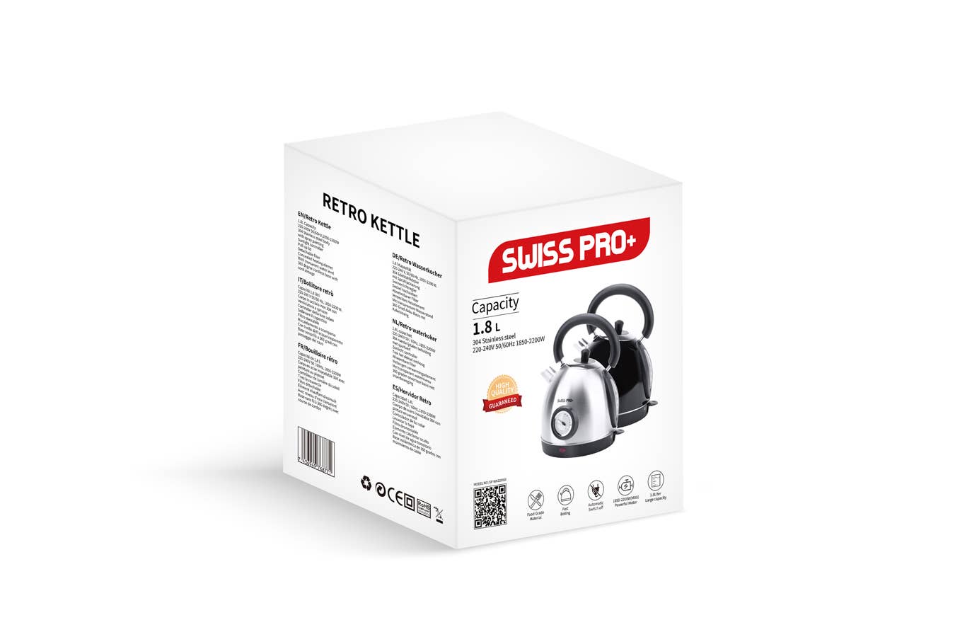 Swiss Pro+ - Vendita all'ingrosso Bollitori - Bollitore retrò 1.8L nero4