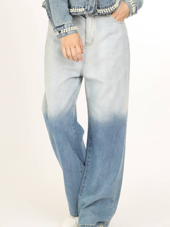 Tvåfärgade gradationsljustvättade denimbyxor DJ7027 för wholesale av Beulah Style