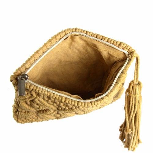Global Crafts - Wholesale Clutch Bag - Women's - Tan Macrame Clutch With Tassel3