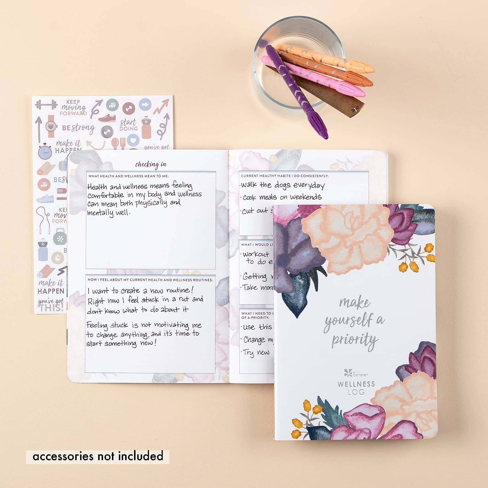Erin Condren Design - Wholesale Journal/Diary - Wellness Log Petite Planner - Watercolor Bouquet1