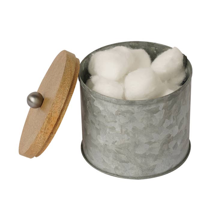 Confetti Galvanized Steel & Wood Cotton Jar for wholesale by nu steel