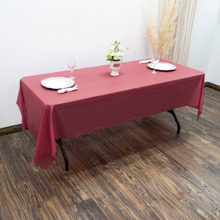Black Rectangle Plastic Table Covers 12pc/pack - Burgundy for wholesale on Faire4