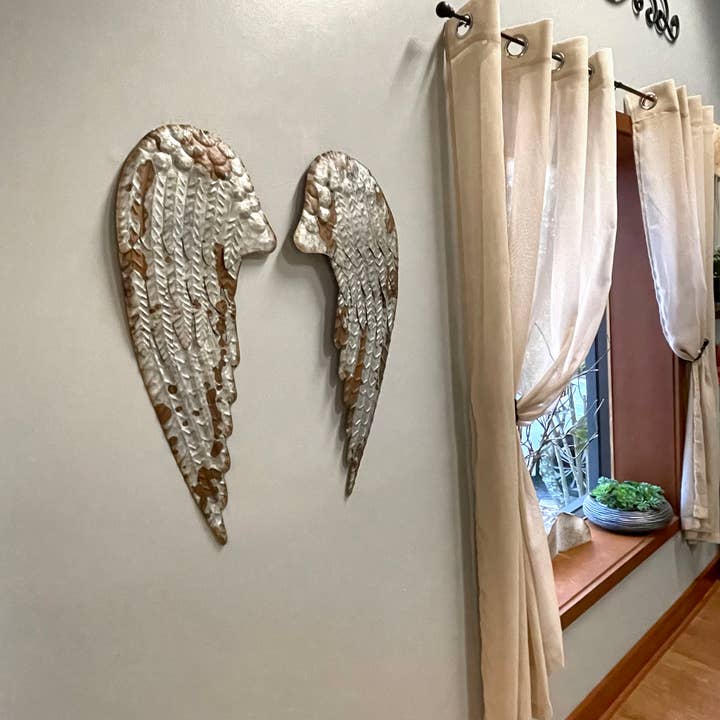 Zeckos - Wholesale Wall Accent - Set of 2 Galvanized Metal Angel Wings Wall Decor2