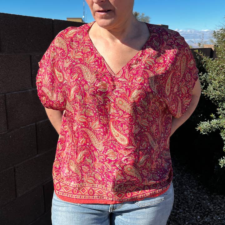 Seeds - Vente Chemisier – femme - Blouse en soie | 100 % soie, motifs uniques, col en V, taille unique3
