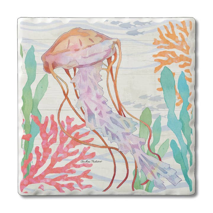 "Salt & Sea-Jellyfish" Single Tumbled Tile Coaster for wholesale by Conimar Promotions