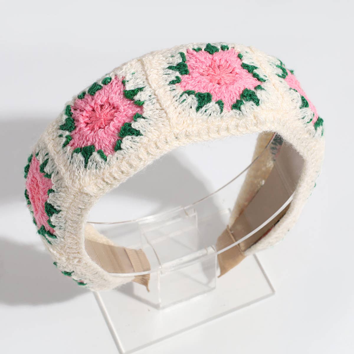ACCITY - Wholesale Fashion Headband - Women's - PASTORAL STYLE KNITTED FLOWER BRAIDED HEADBAND_CWAHA22610