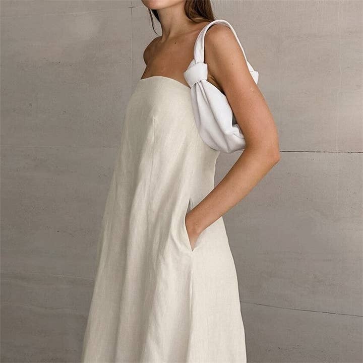 KHAKI Solid Color Strapless High Waist Backless Maxi Dress for wholesale on Faire