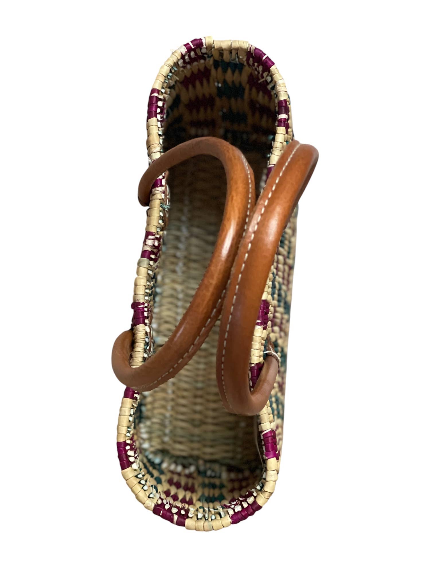 HandHappiness – Großhandel Lebensmittel-/Einkaufstasche – Handgefertigter gewebter Einkaufskorb aus Binsen - Grün & Lila - 37