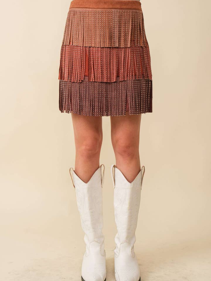 Stud Fringe Color Block Mini Skirt for wholesale by Main Strip
