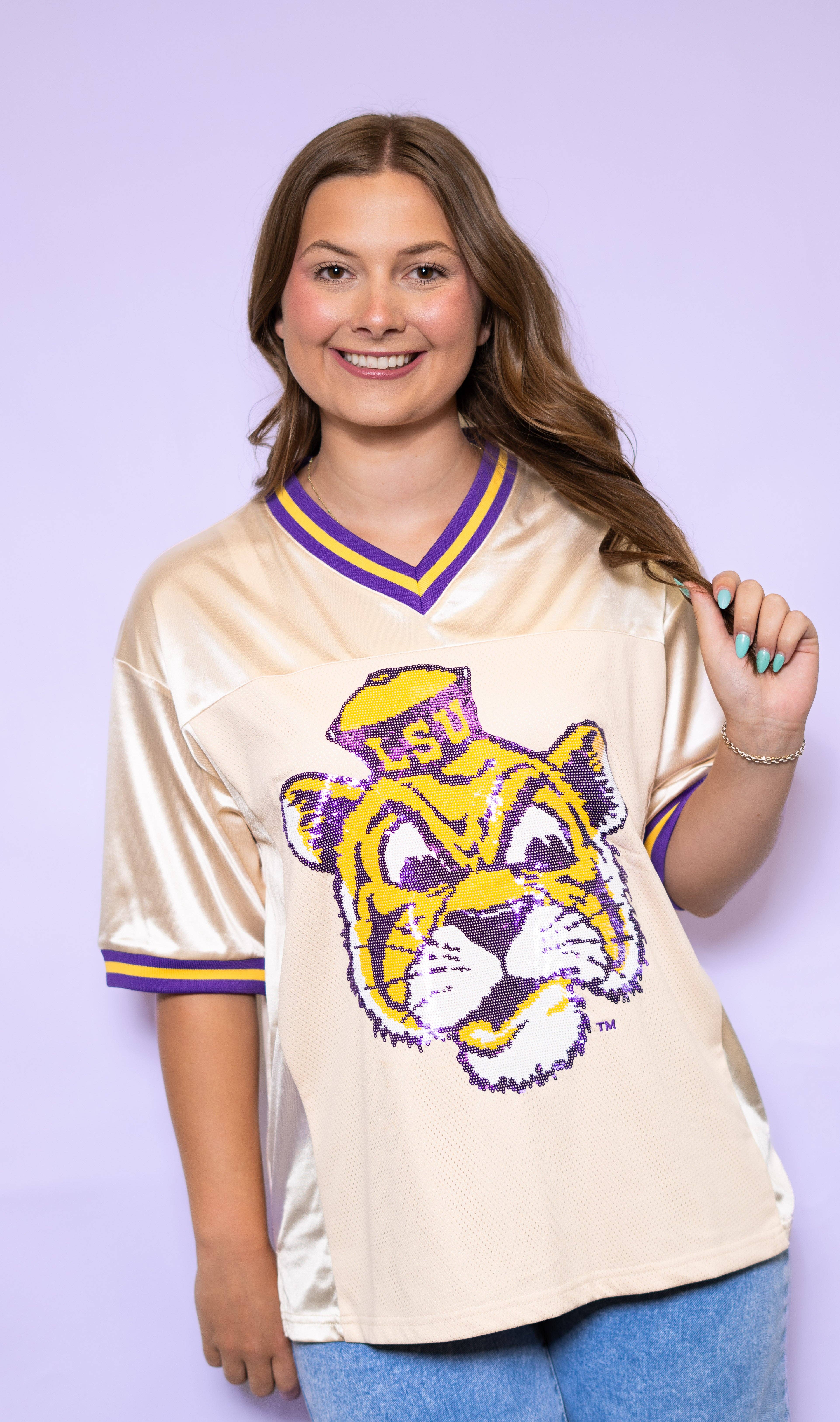 BOMB DESIGNS - Wholesale Team Sports Jersey - Women's - LSU Vintage Geaux Mike (Licensed) | Sequin Design Jersey2