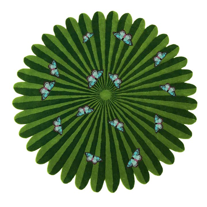 Maia Homes - Vente Tapis - Tapis en laine tufté à la main Butterflies over Flower - Vert1