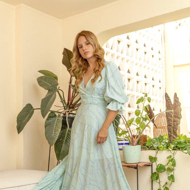 Teal Leaf Maxi Dress for wholesale by JUAJUA