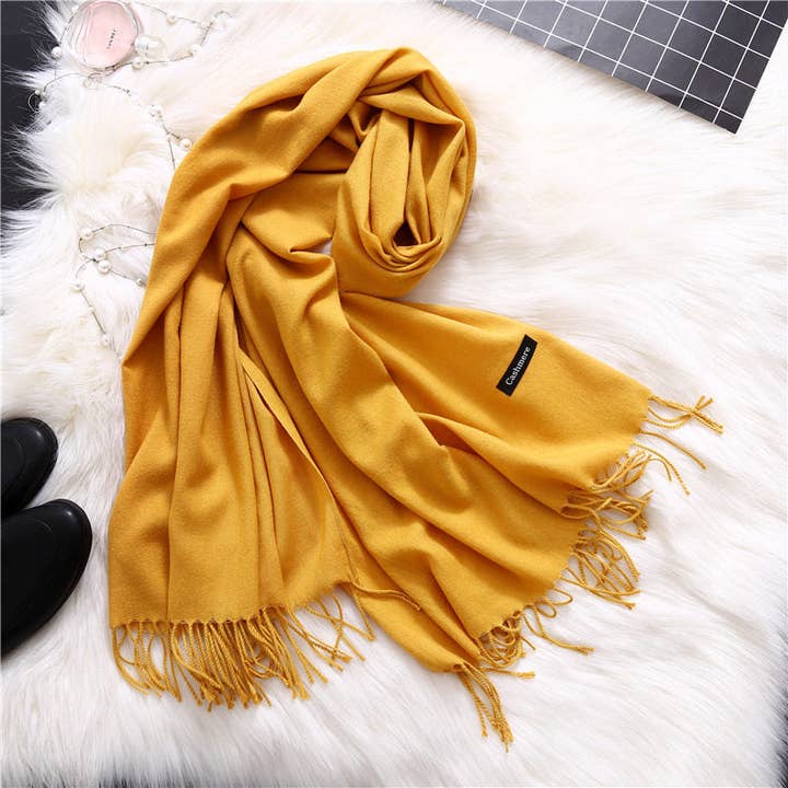 Solid Color Faux Cashmere Fringe Scarf for wholesale by MoodGold