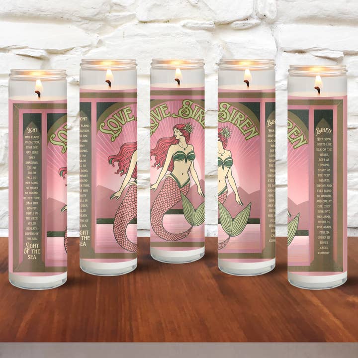 Love Siren Witchy Novelty Valentine Prayer Candle for wholesale by Cryptic Paper Co.