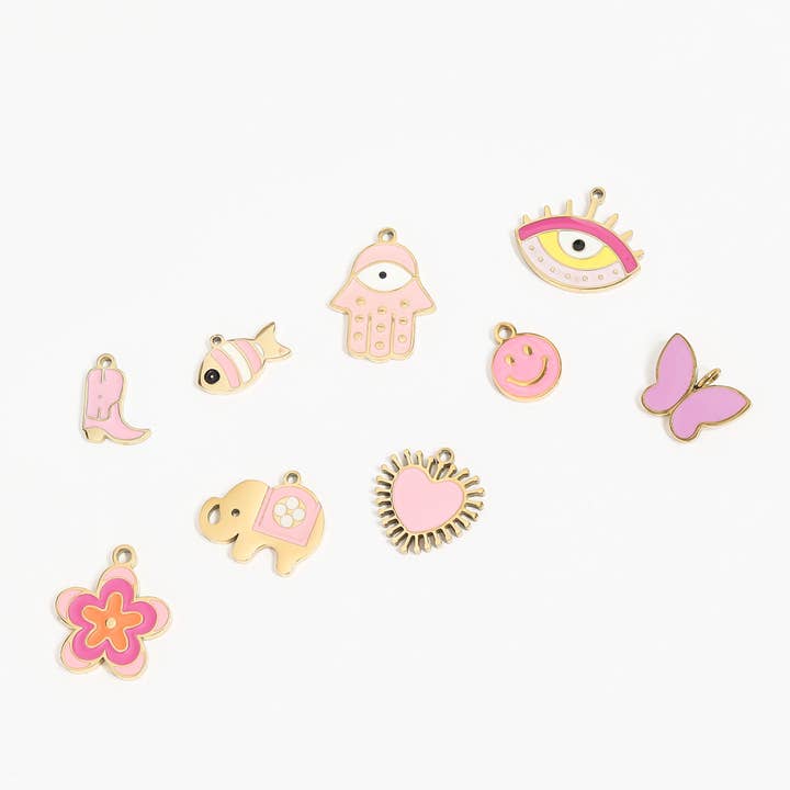 WJW - Wholesale Individual Charm/Pendant - 18K Gold PVD Stainless Steel Epoxy Pink Cowgirl Boot Charm