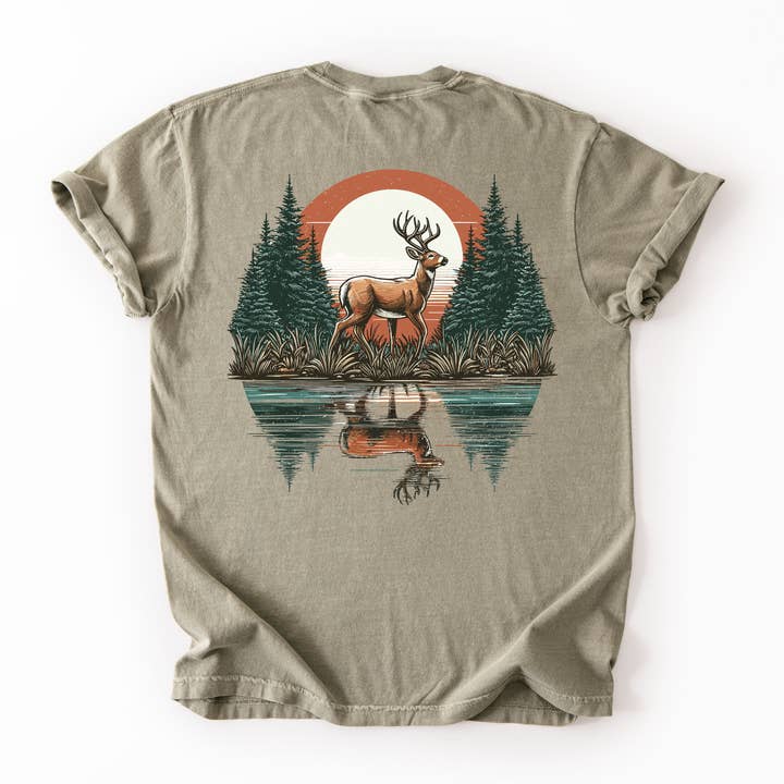 Deer Reflection Scene- Men's Printed Front Back Tshirt for wholesale by Blue Moon Outfitters