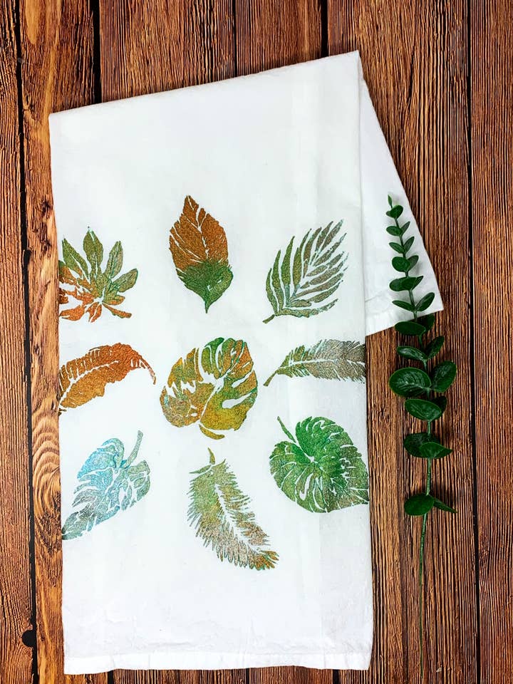 Asciugapiatti dipinto a mano con foglie tropicali per la vendita all'ingrosso da parte di Third Wolf Designs