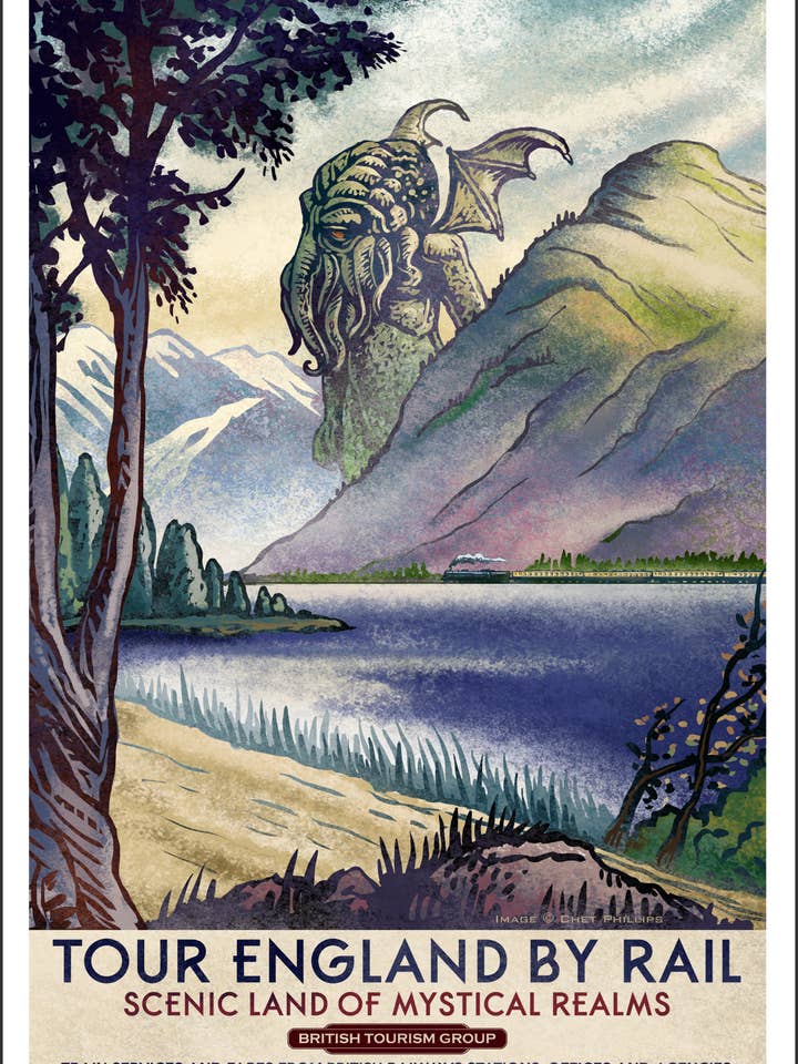 Cthulhu Travel- Fantasy British Travel print for wholesale by ChetArt