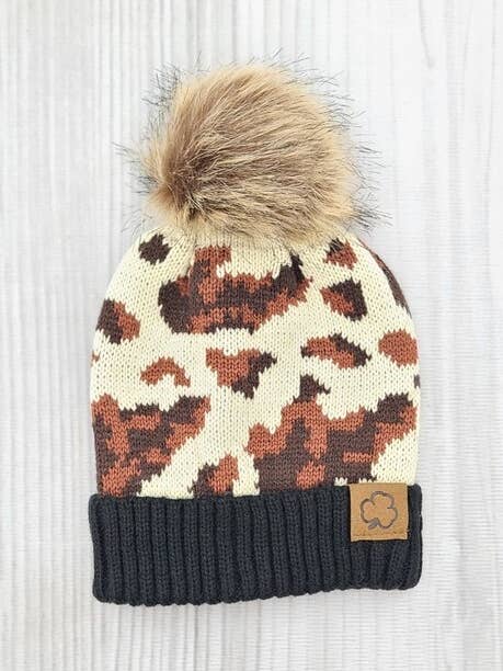 Cowhide Girls Beanie Hat-Black Friday Deal for wholesale by Clover Cottage