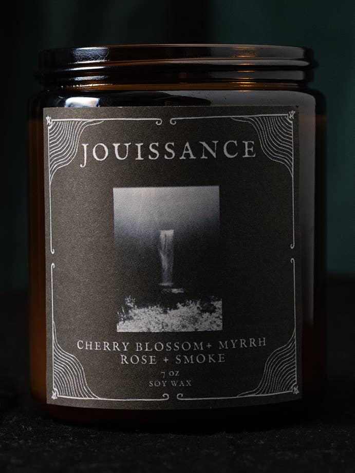 Jouissance : Scented Candle : Soy Wax : Cherry Blossom : 8oz for wholesale by Dark Moon Parlour