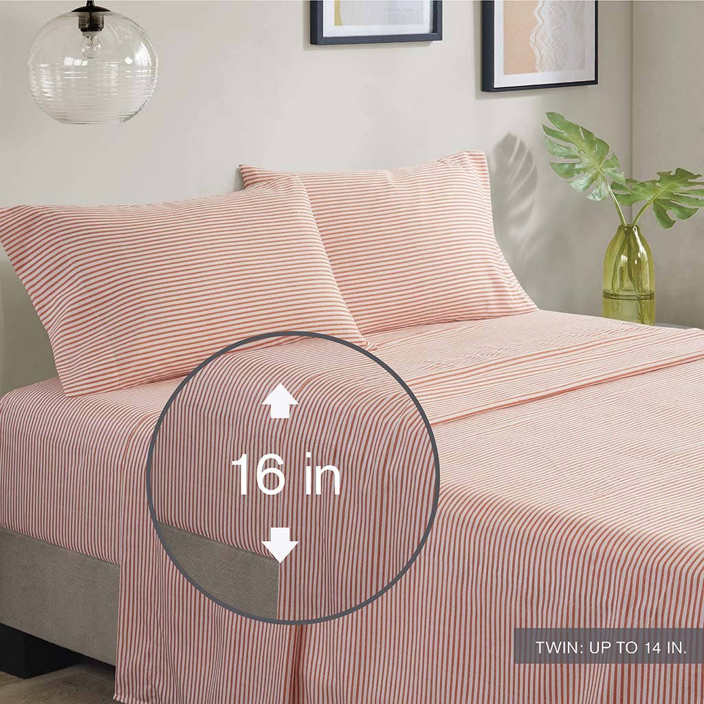 Olliix - Wholesale Bedding Set - Stripe Modern Comforter Set with Bed Sheets, Coral/Grey1
