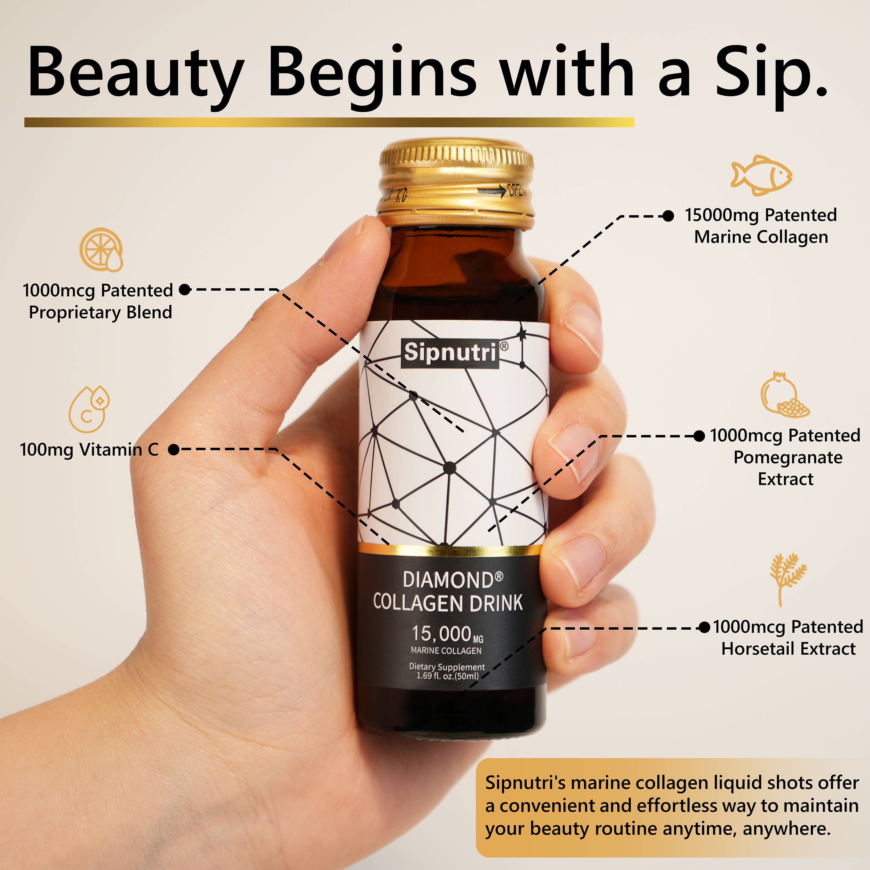 Sipnutri – wholesale Oral supplement/vitamin – Sipnutri Diamond Collagen Drink 15000mg Marine Collagen3