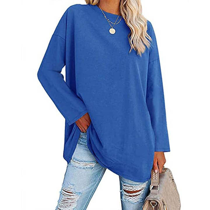 Rosa Clothing - Wholesale T-Shirt - Women's - Loose Round Neck Long Sleeve T-shirt Top11