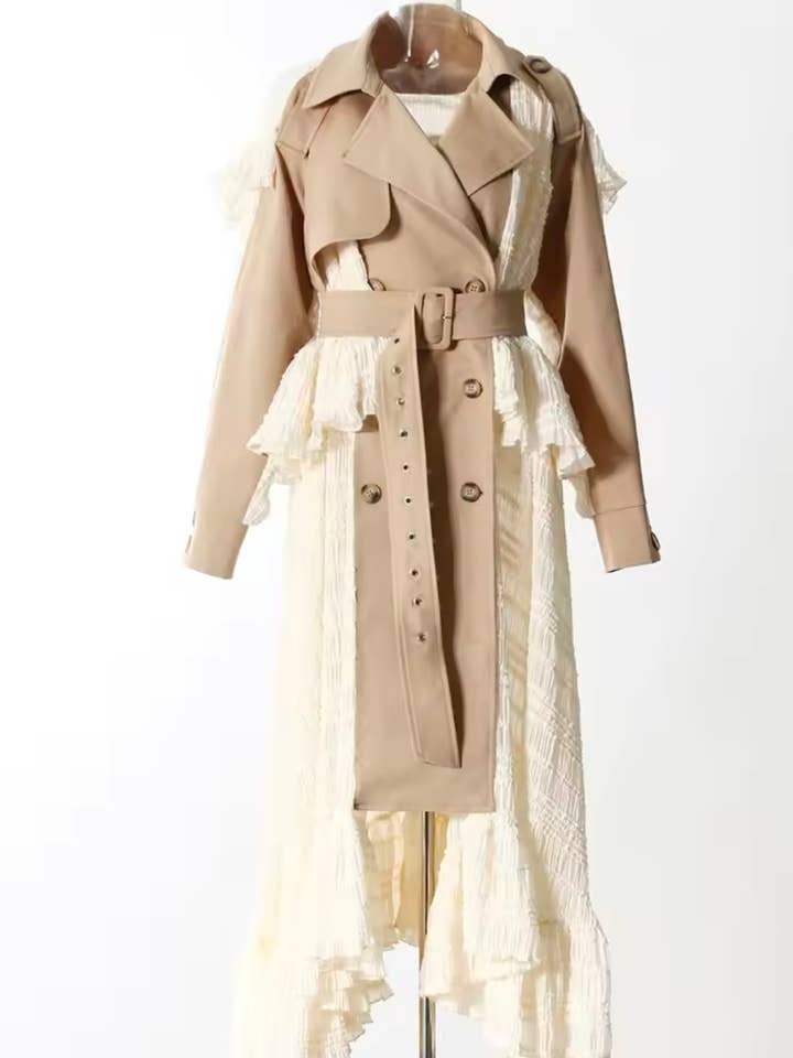 Statement-makende trenchcoat van meerdere stoffen voor wholesale door Luxe & Leather by Madonna & Co